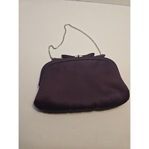 Kaitlin Landry Purple Satin Evening Bag Party Clutch w Chain Strap